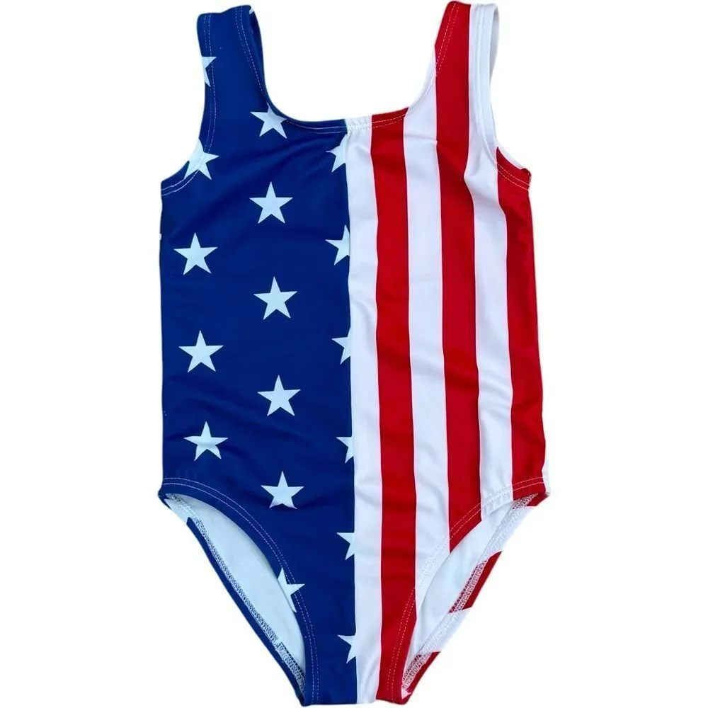 City Streets Girls One Piece American Flag Stars Stripes Bathing Suit. 24 Months